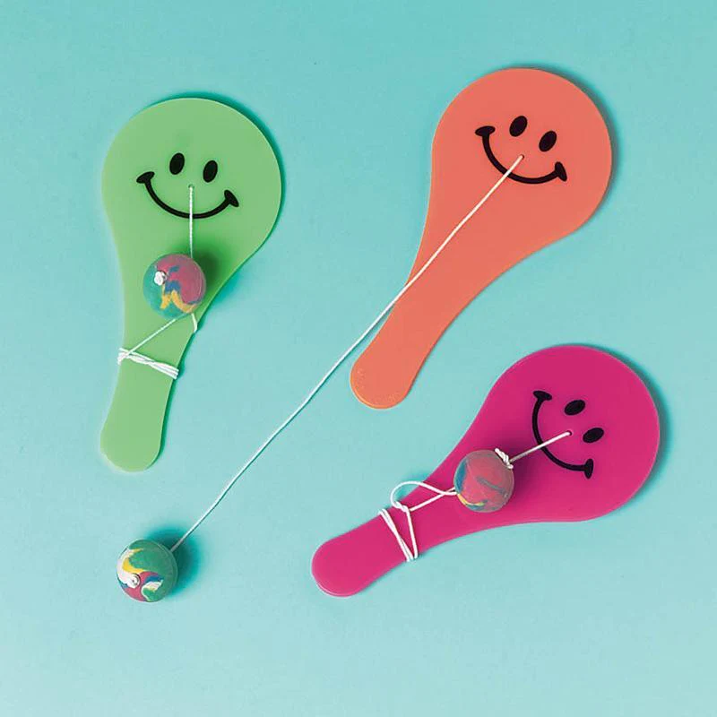 Smiley paddle balls, 16 per package