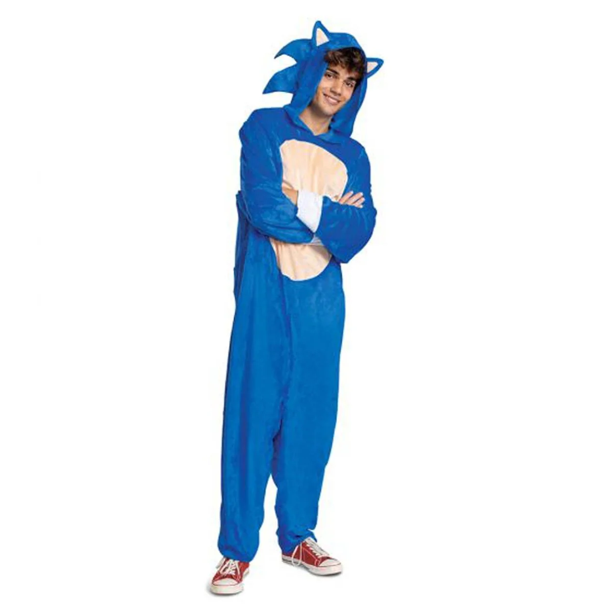 Sonic the hedgehog Hooded Jumpsuit Costume for Adults, Blue Hooded Jumpsuit - Image 2