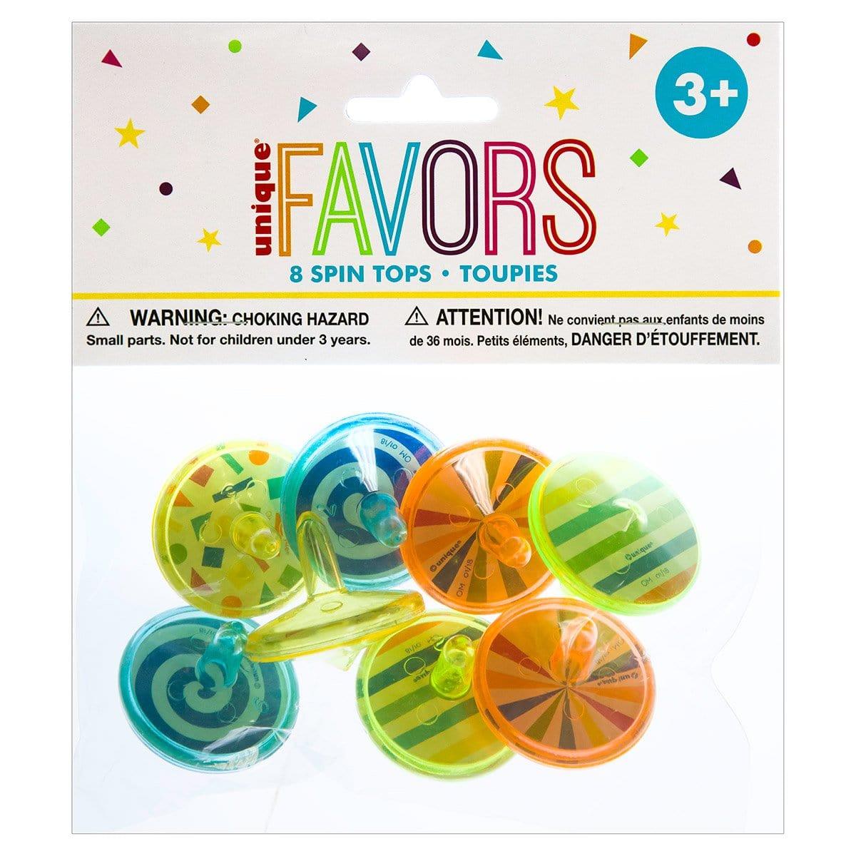 Plastic spin tops, 8 per package