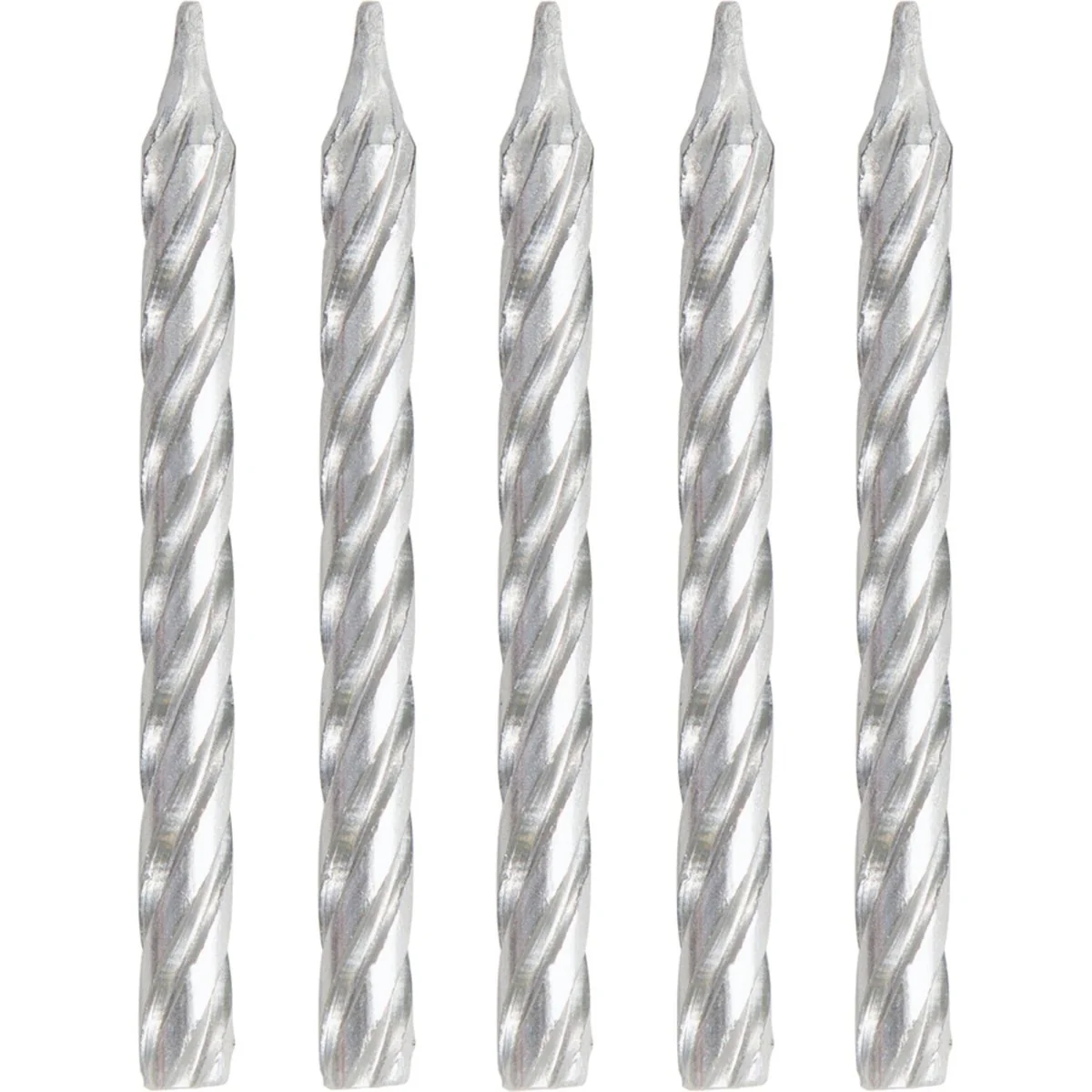 Spiral Birthday Cake Candles, Metallic Silver, 24 Count