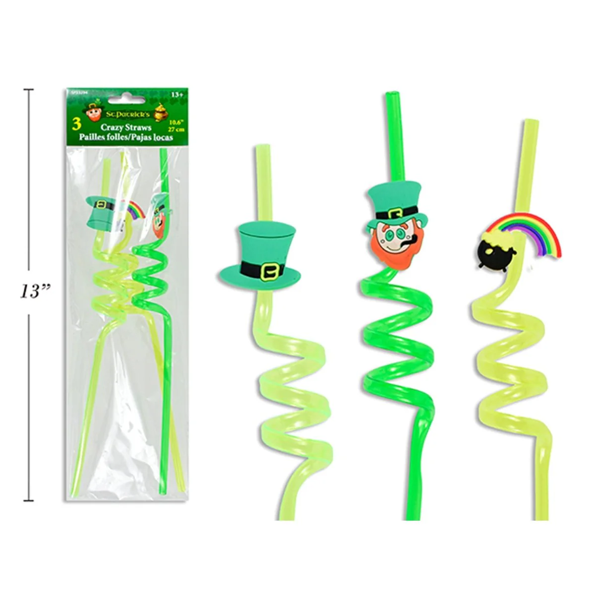 St-Patrick's Day Crazy Straw, 13 Inches, 3 Count