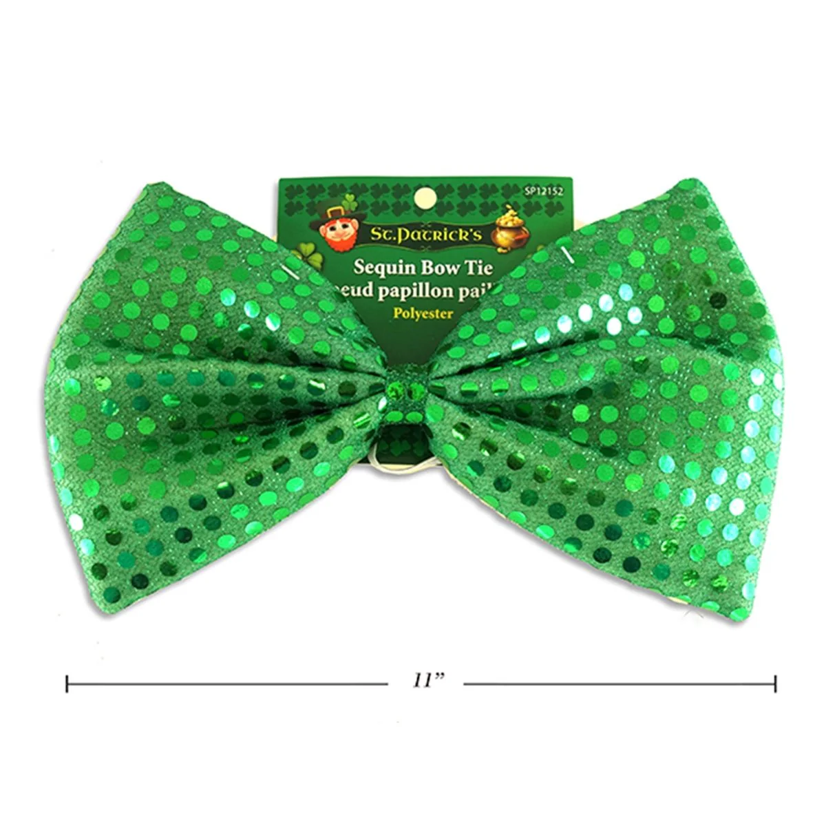 St-Patrick's Green Sequin Bow Tie, 11 Inches, 1 Count