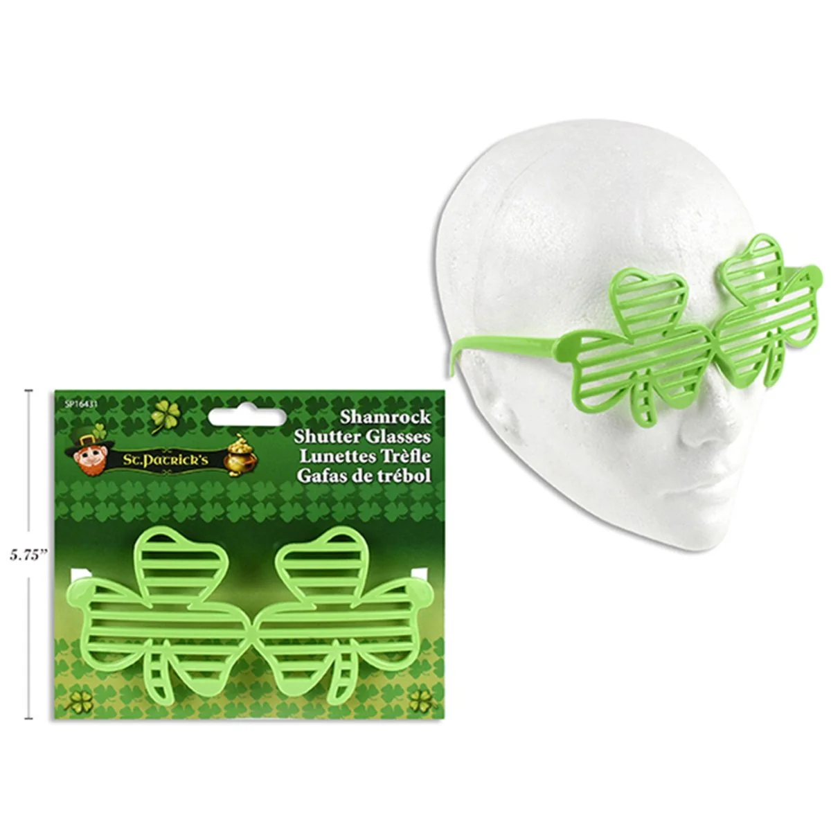 St-Patrick's Green Shamrock Shutter Glasses, 1 Count