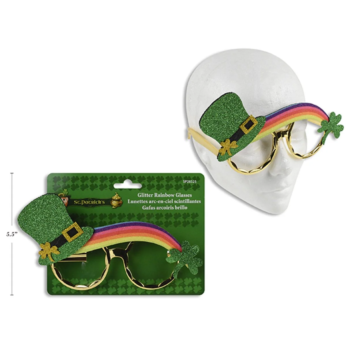 St-Patrick's Leprechaun Glitter Rainbow Glasses, 1 Count