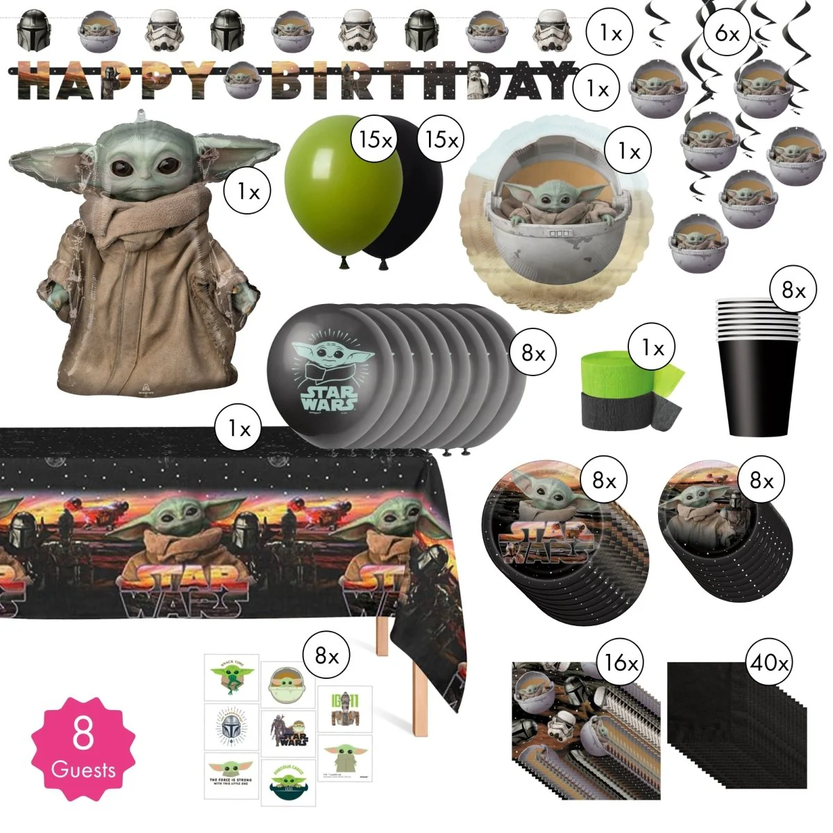 Star Wars The Mandalorian Grogu Standard Birthday Party Supplies Kit, 8 Guests - Image 2