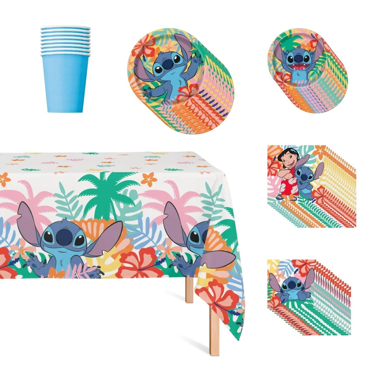Stitch Basic Tableware Birthday Party Supplies Kit, 8 Guests