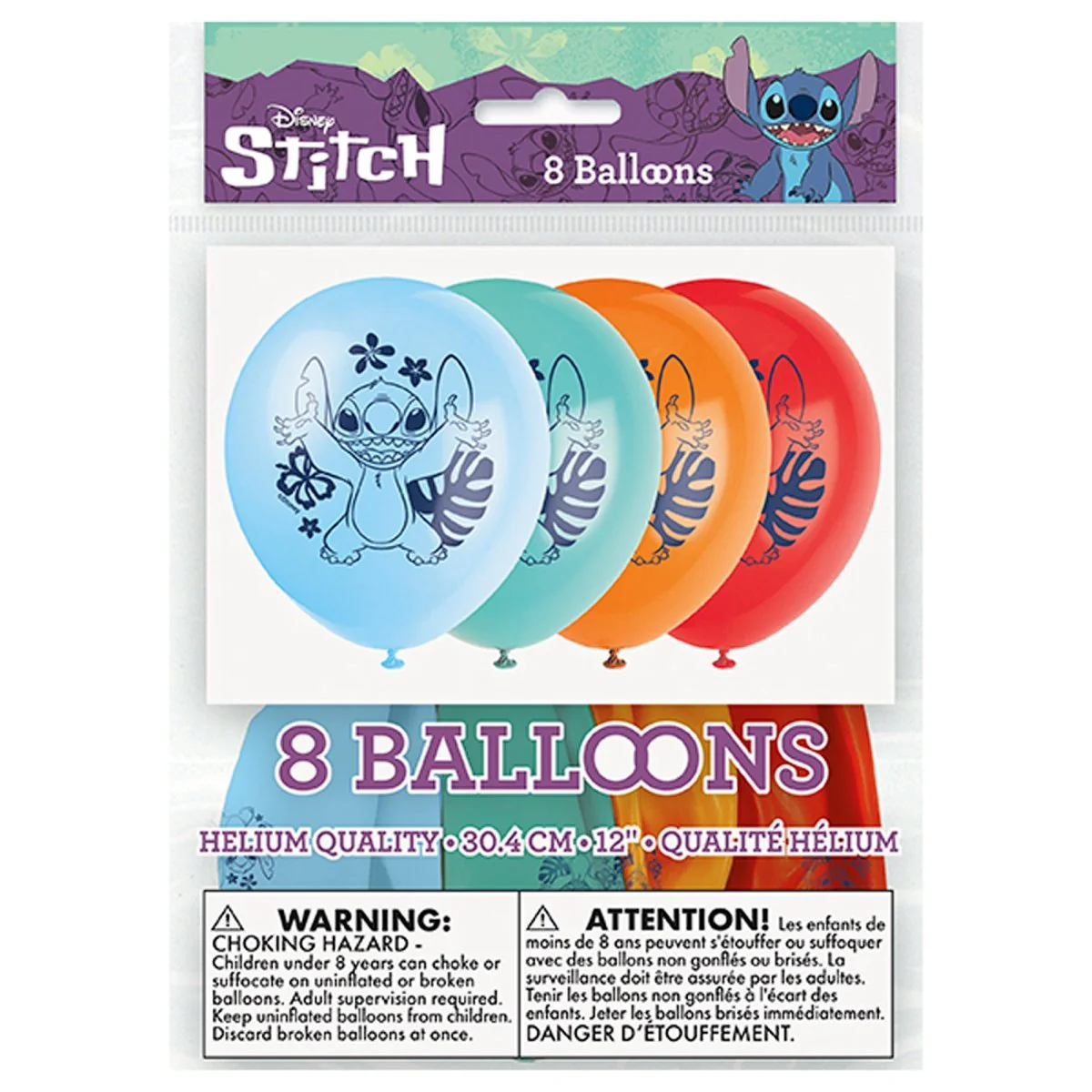 Stitch Latex Balloons, Disney, 12 Inches, 8 Count - Image 2