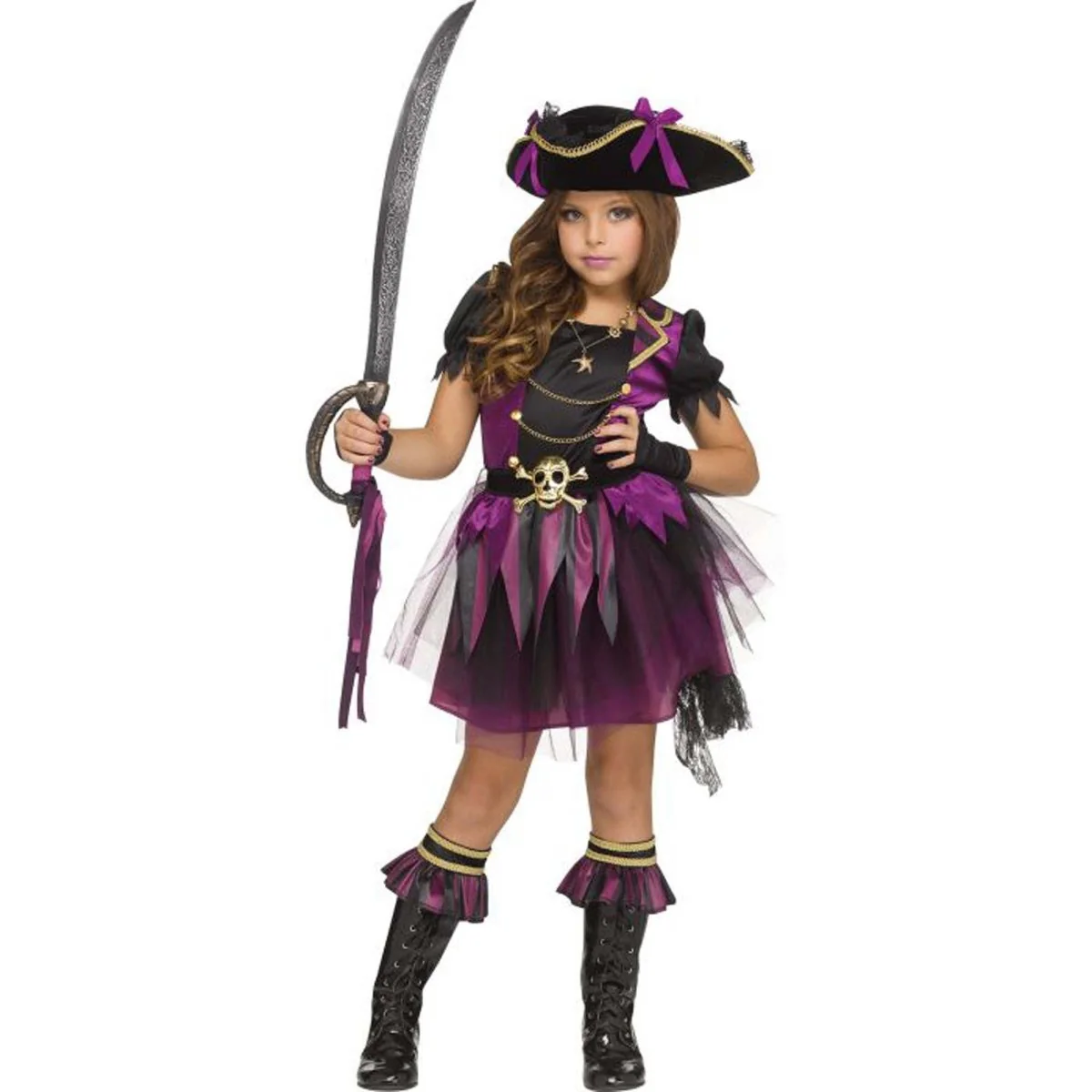 Stormy Sea Queen Pirate Costume for Kids, Black and Purple Dress
