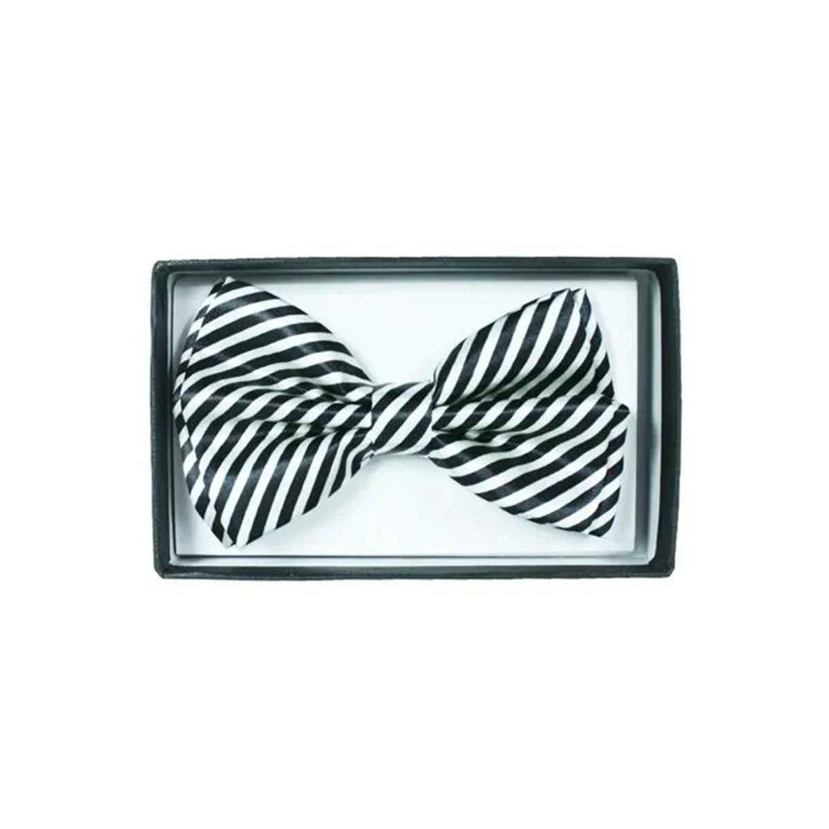 Black and white striped bow tie
