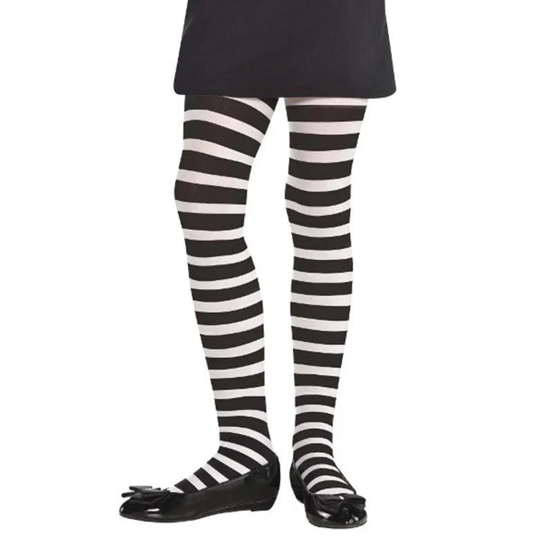 Black and white striped tights for girls