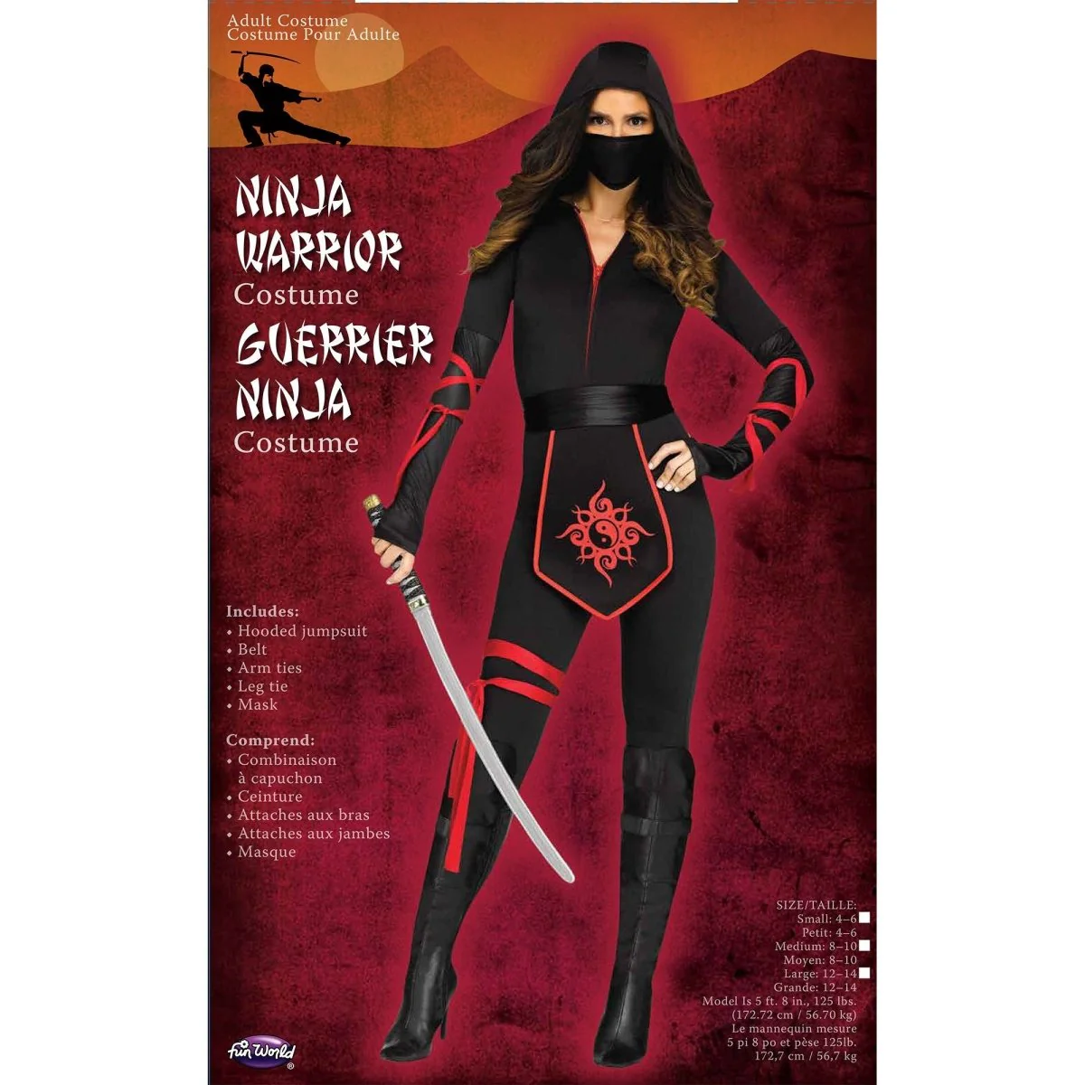 Sultry Ninja Warrior Costume for Adults, Black and Red Jumpsuit - Image 3