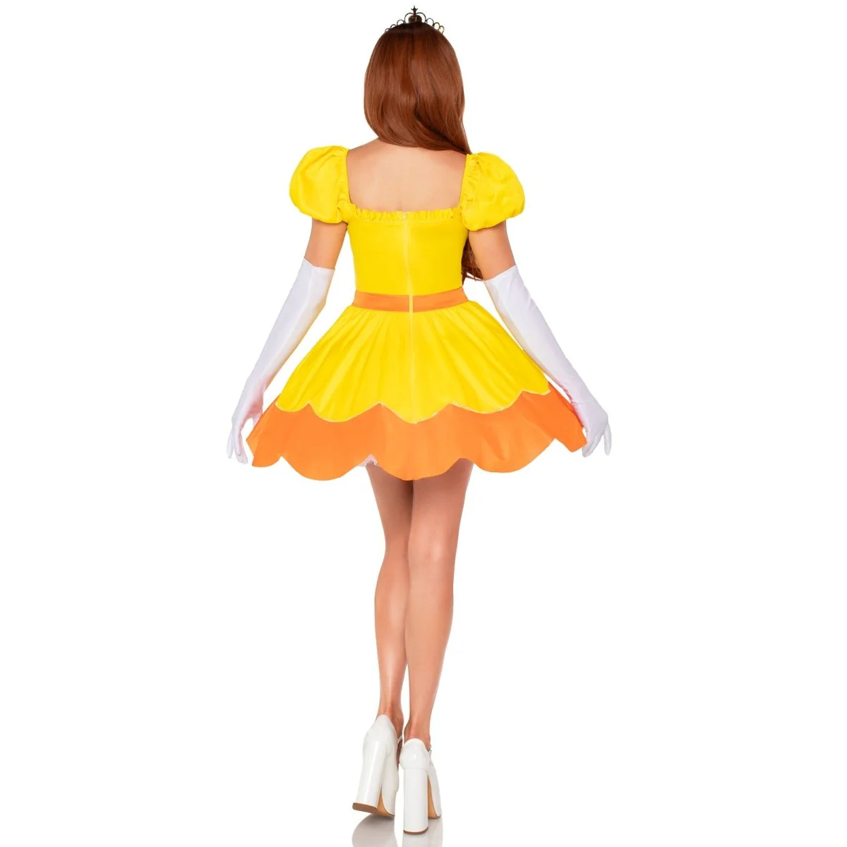 Sunflower Princess Costume for Adults, Yellow Dress with Gloves and Crown - Image 3