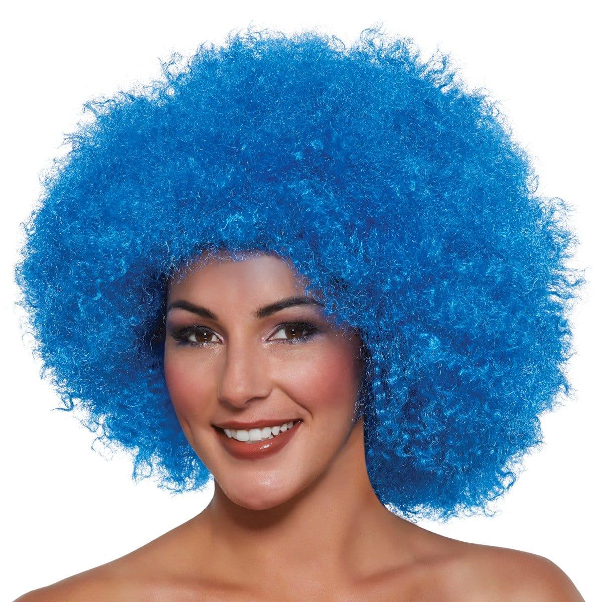 Neon blue Super Freak Afro wig for adults