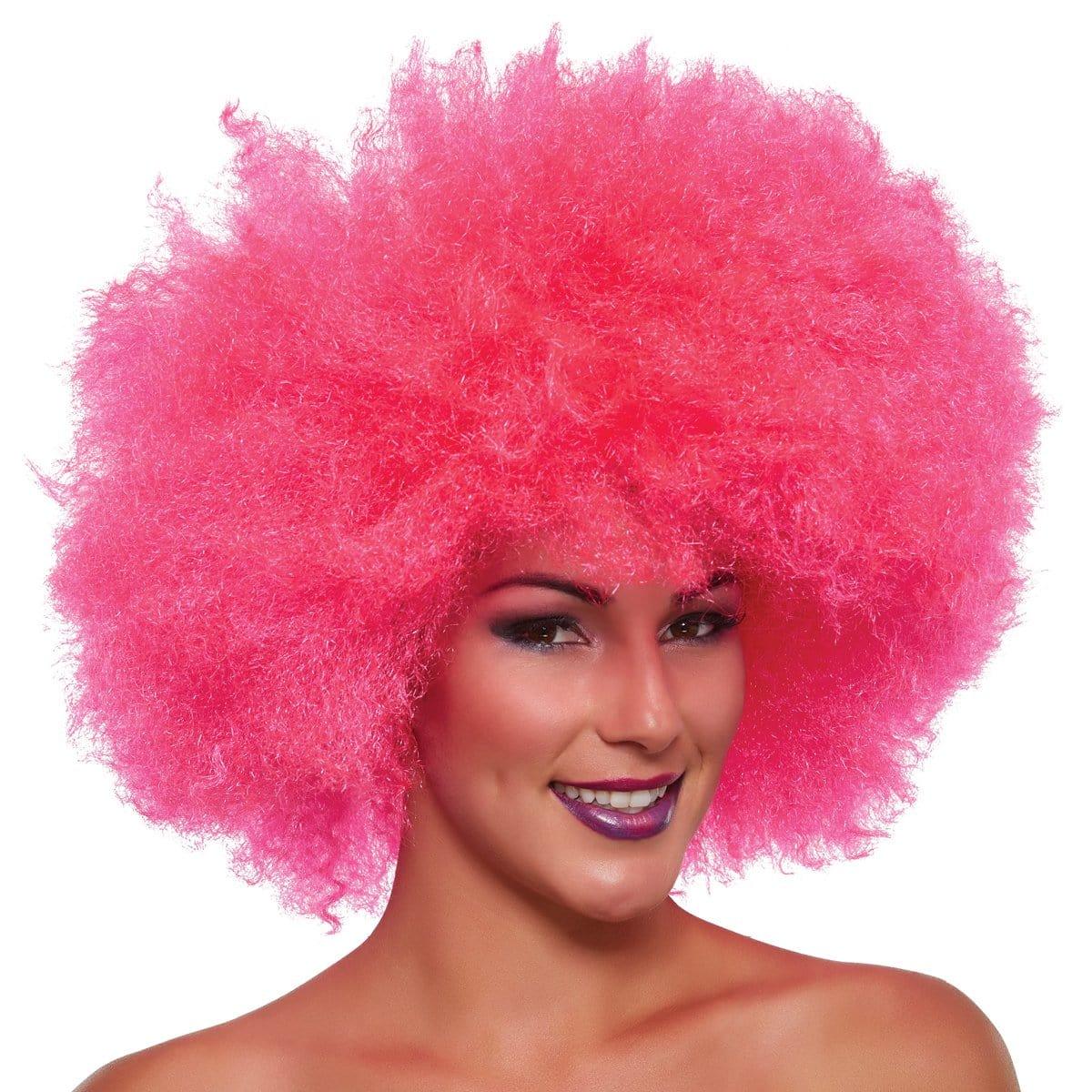 Neon pink Super Freak Afro wig for adults