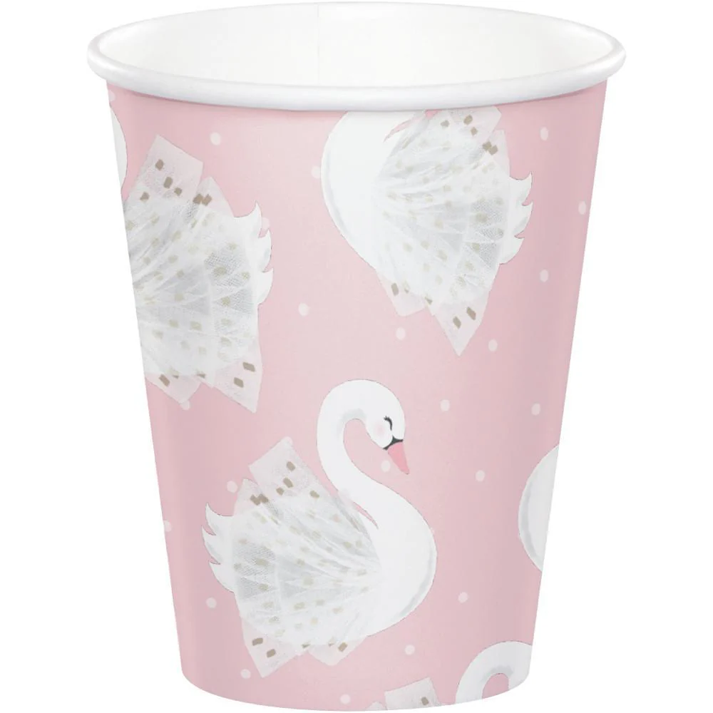 Swan Party paper cups 9 ounces, 8 per package