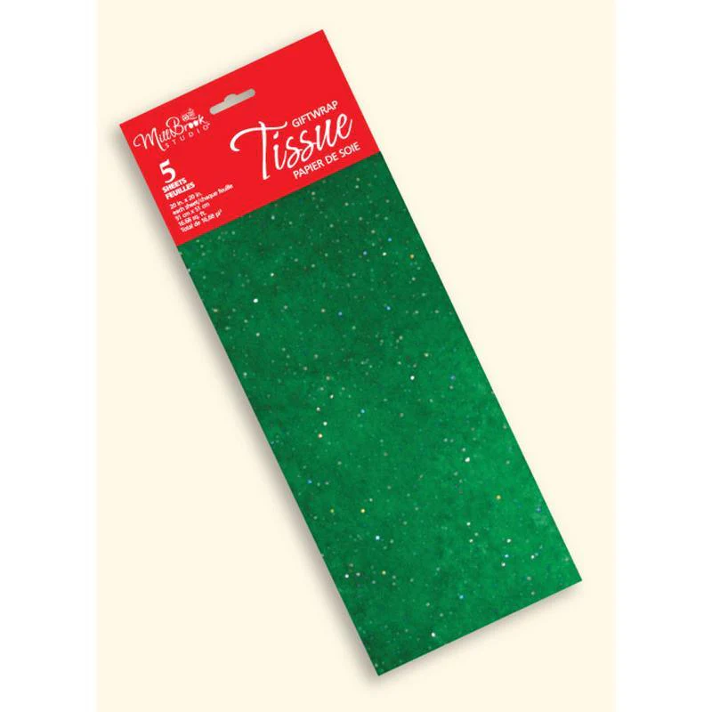 Christmas Tissue Paper with Glitters, Green, 6 Count