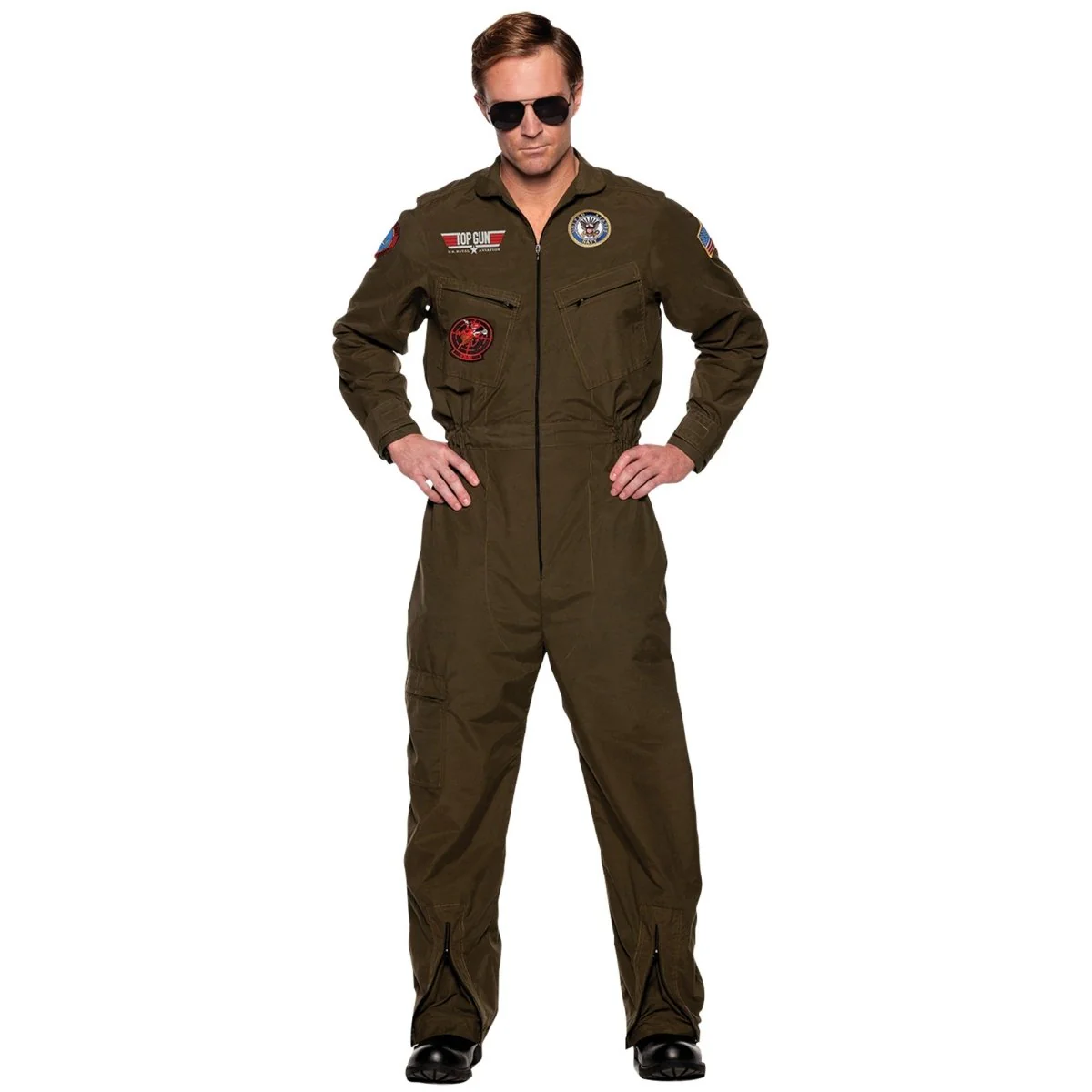 Pilot Costume for Adults, Top Gun: Maverick, Khaki Jumpsuit