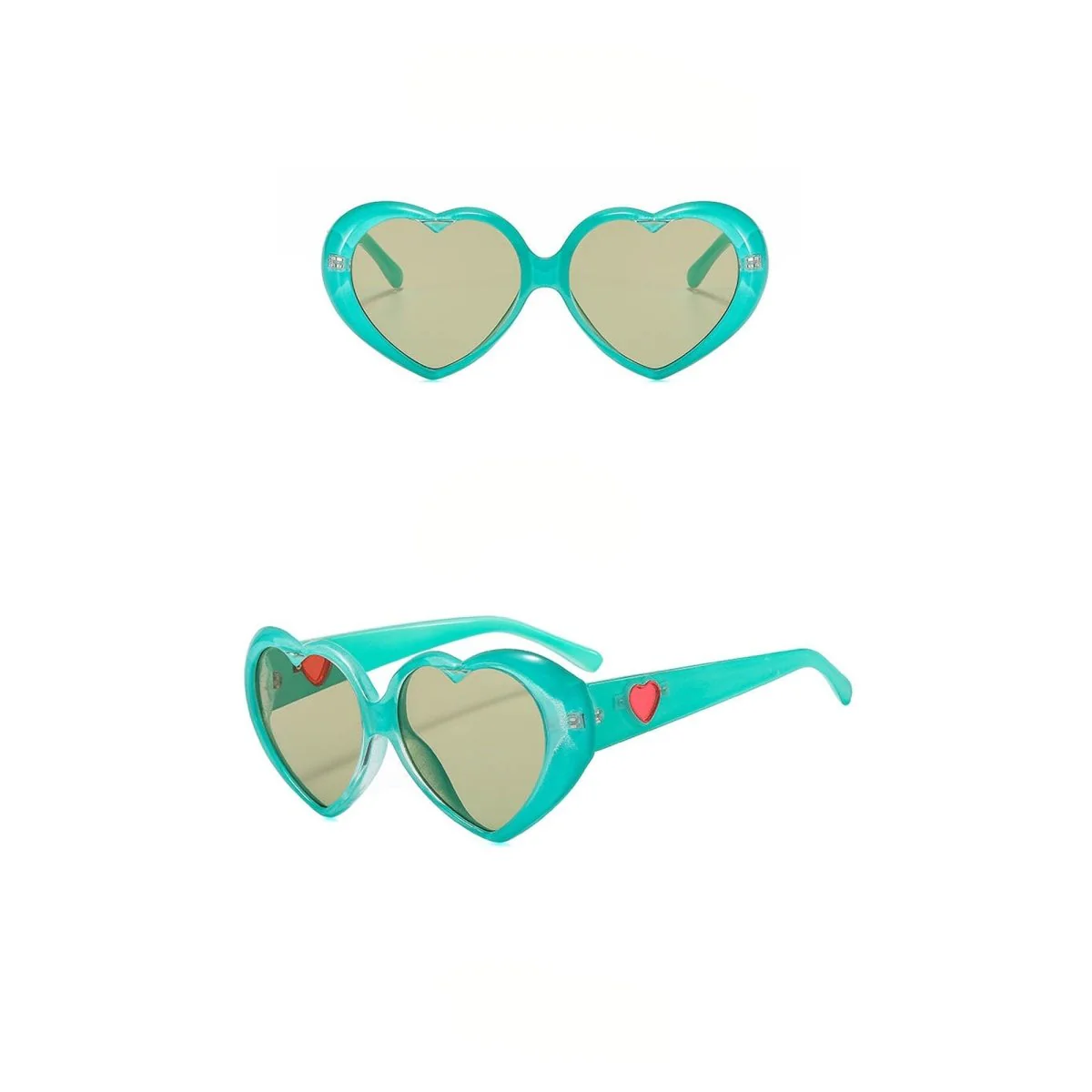 Turquoise Heart Shaped Sunglasses for Adults - Image 2