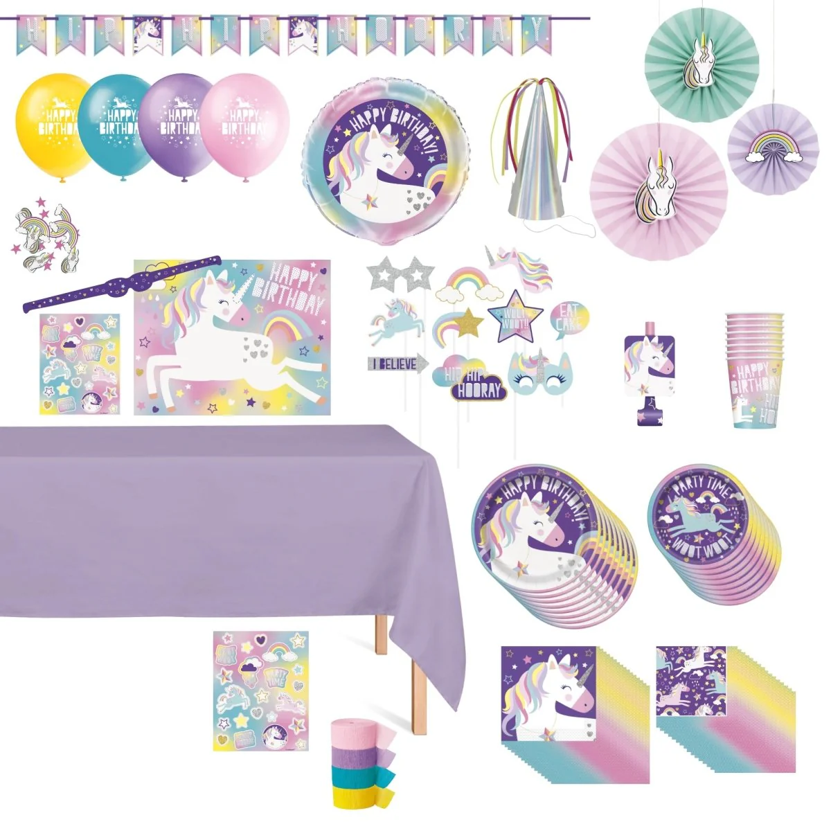 Unicorn Galaxy Standard Birthday Party Supplies Kit, 8 Guests