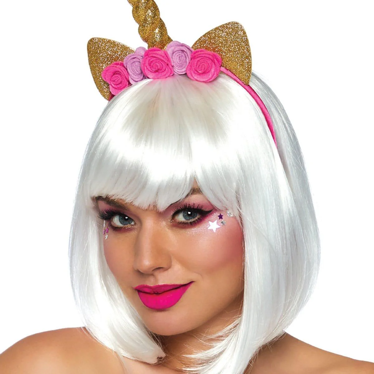 Pink & gold unicorn headband with flowers for adults