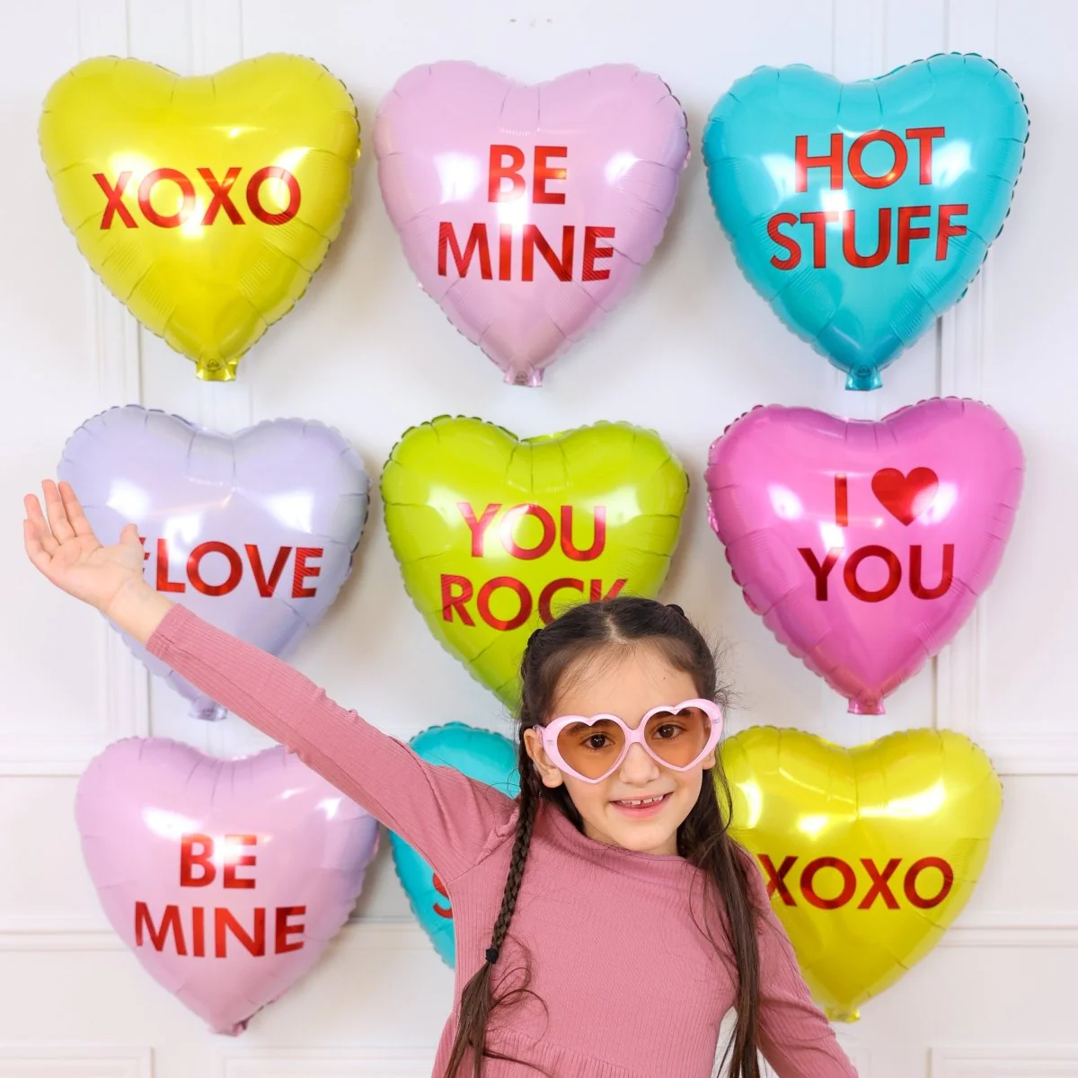 Valentine's Day Candy Hearts Balloon Bouquet, Helium Inflation not Included, 6 Count - Image 3