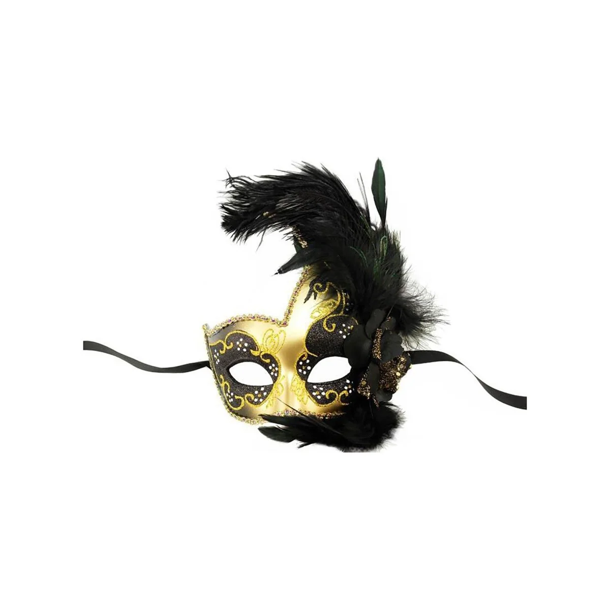 Venetian Mask With Ostrich Feather Gold, 1 count