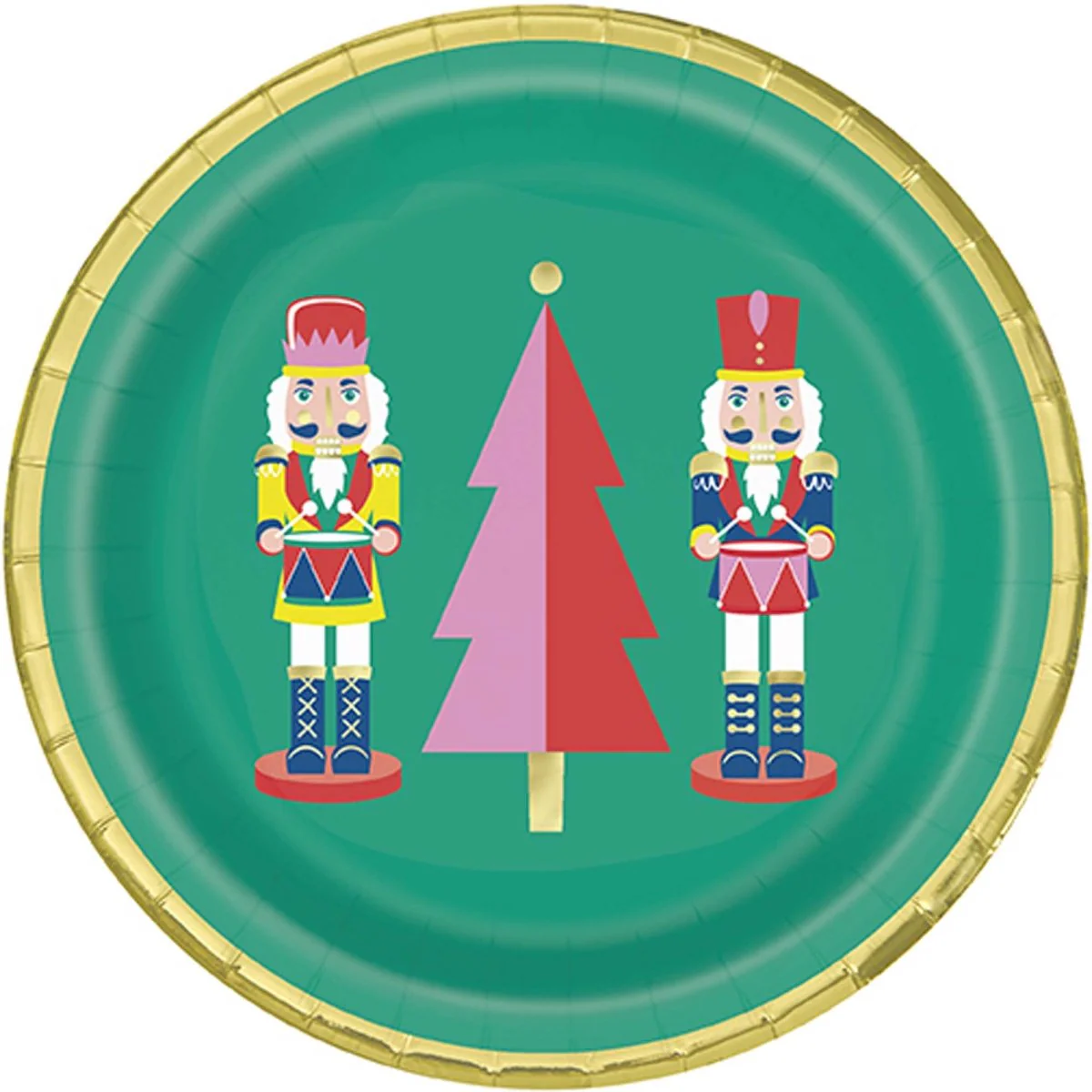 Vibrant Christmas Small Round Dessert Paper Plates, 7 Inches, 8 Count