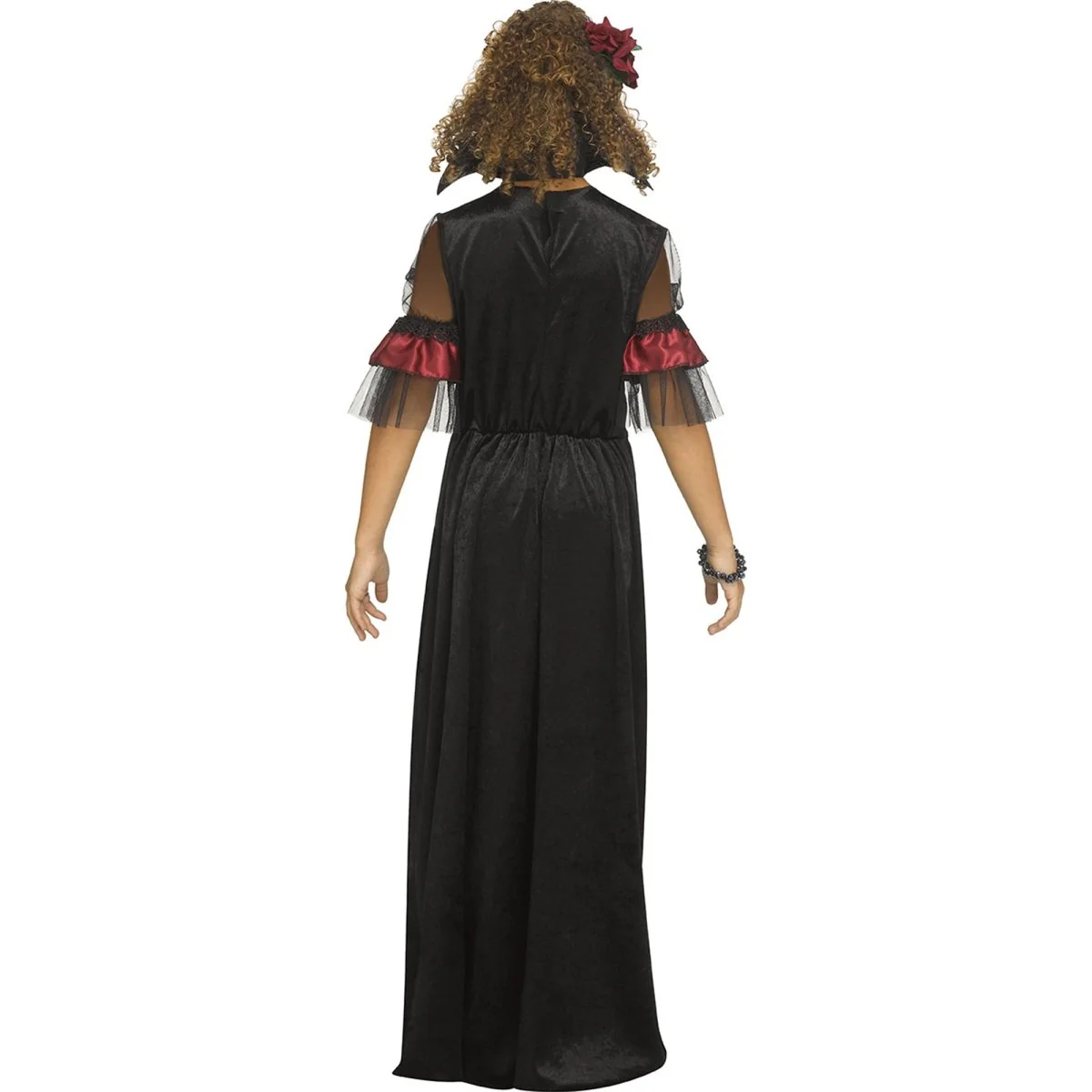 Victorian Vampiress Costume for Kids, Black and Red Long Dress - Image 2