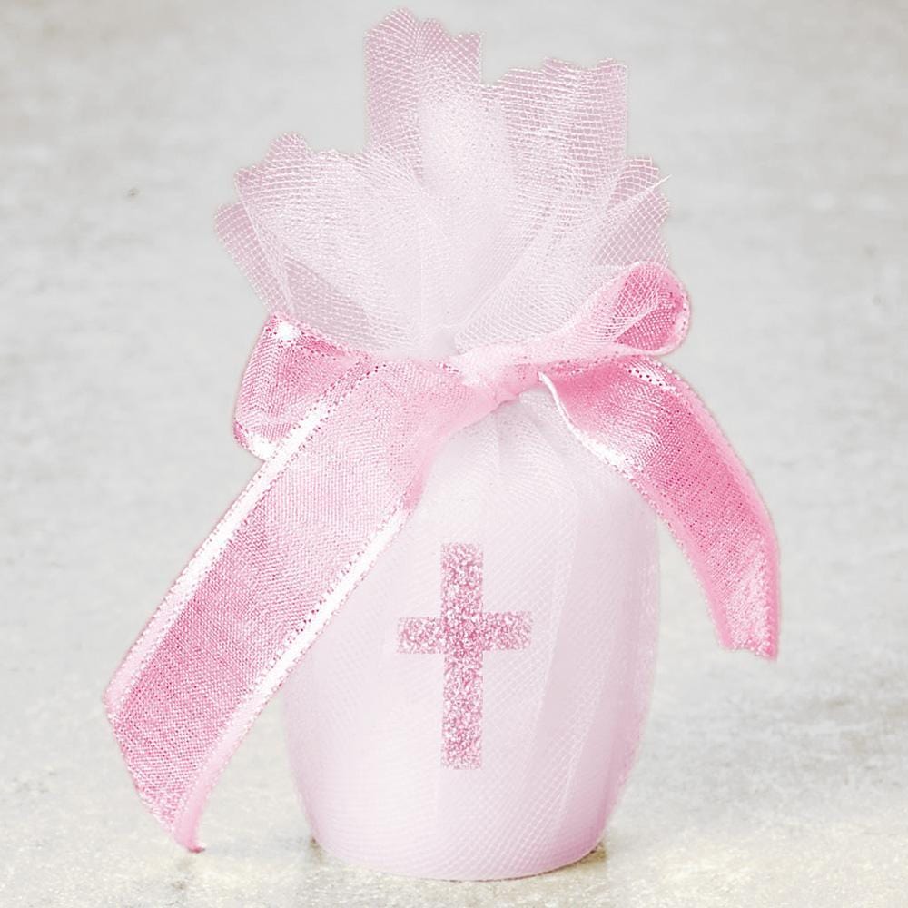 Votive Candle with Pink Cross
