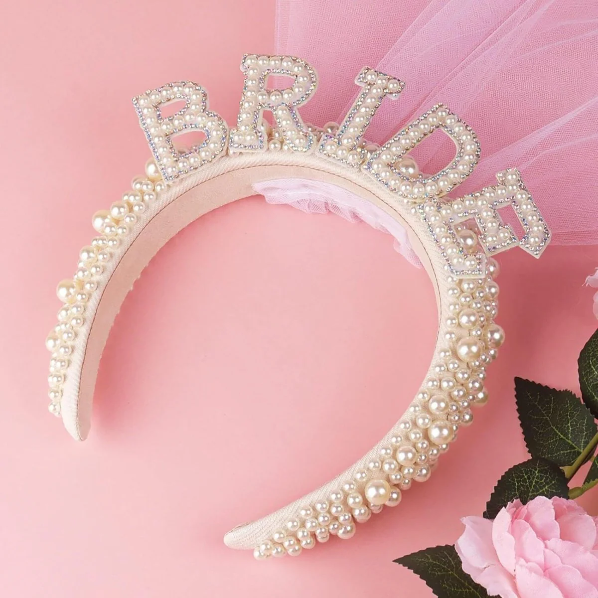 Bridal Headband with Veil, 1 Count - Image 2