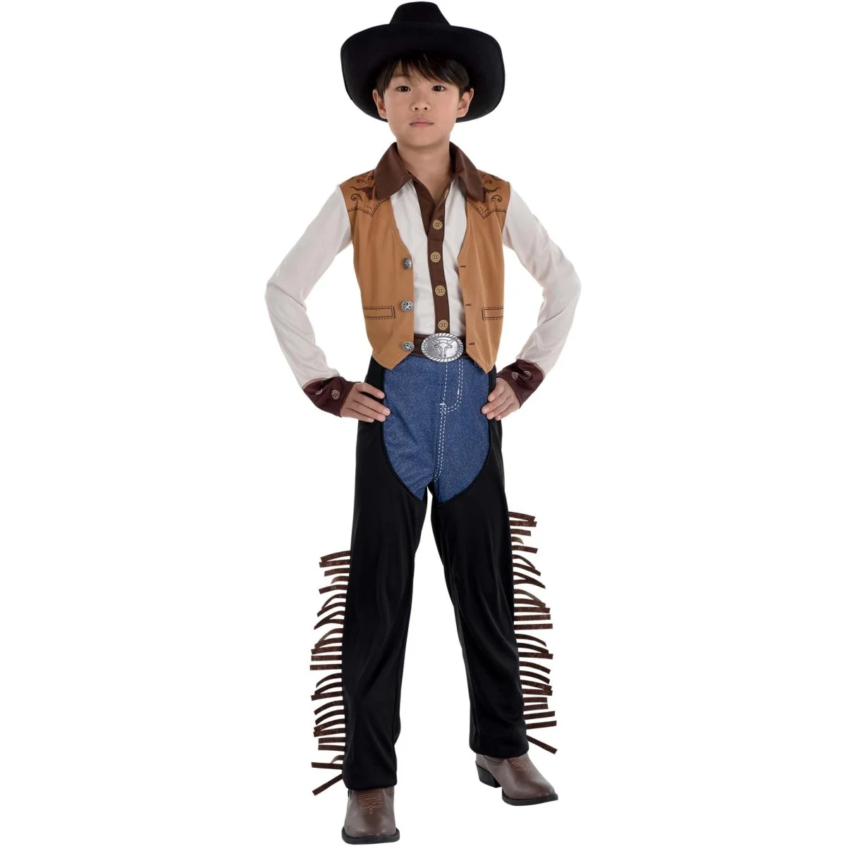 Western Cowboy Costume for Kids, Jumpsuit with Attached Vest