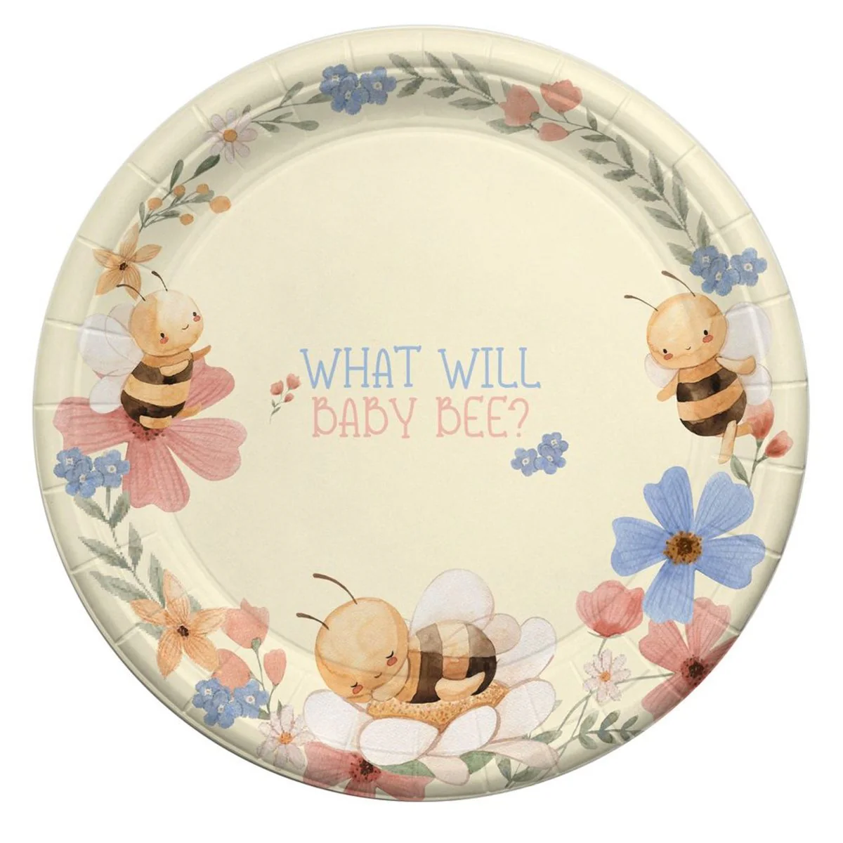 What Will Baby Bee Small Round Dessert Paper Plates, 7 Inches, 8 Count