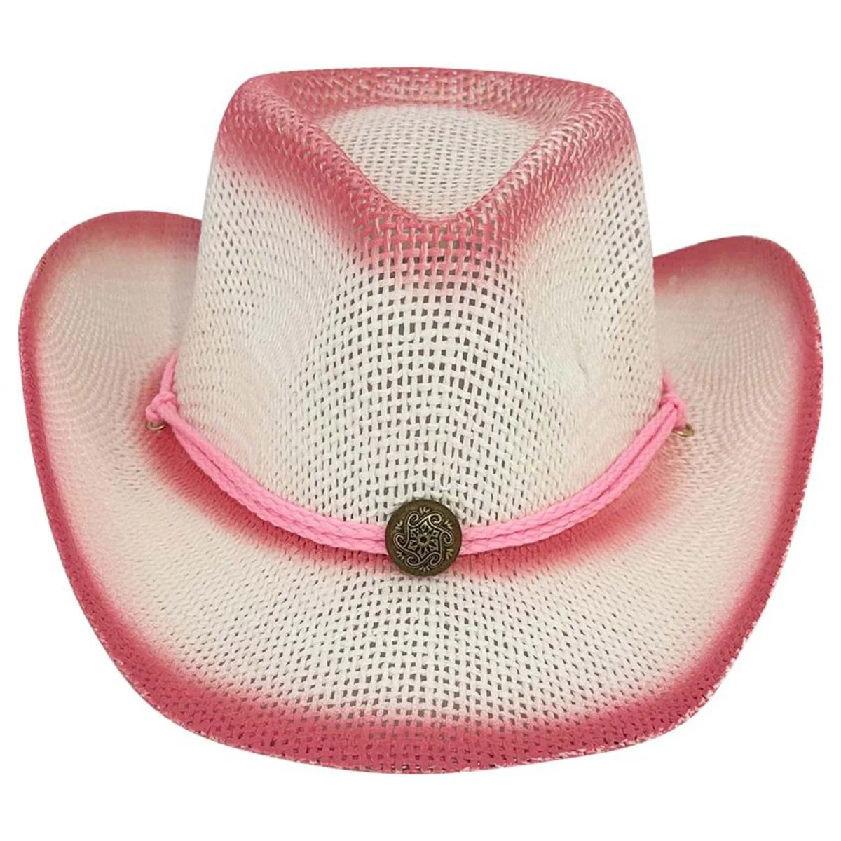 White and Pink Paper Straw Cowboy Hat for Kids