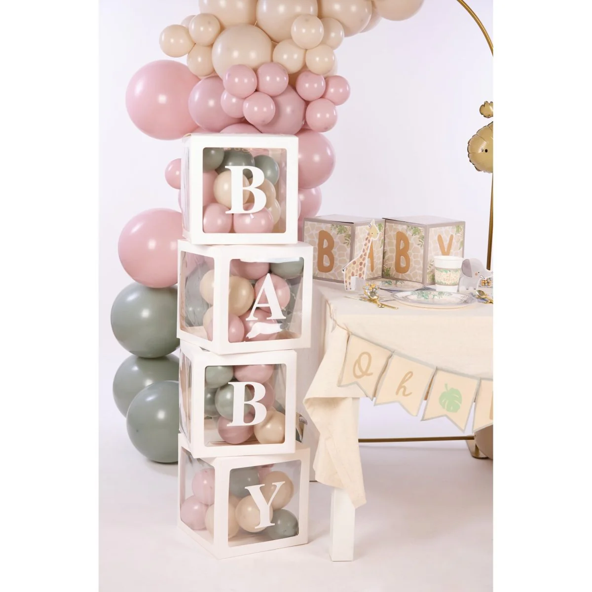 White Clear Balloon Boxes with "Baby" Letters, 4 Count - Image 3
