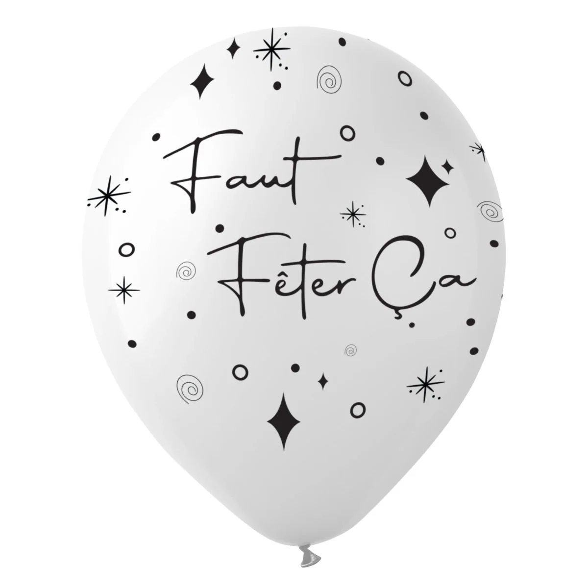 White "Faut FĂȘter Ăa" Latex Balloons, 12 Inches, 15 Count