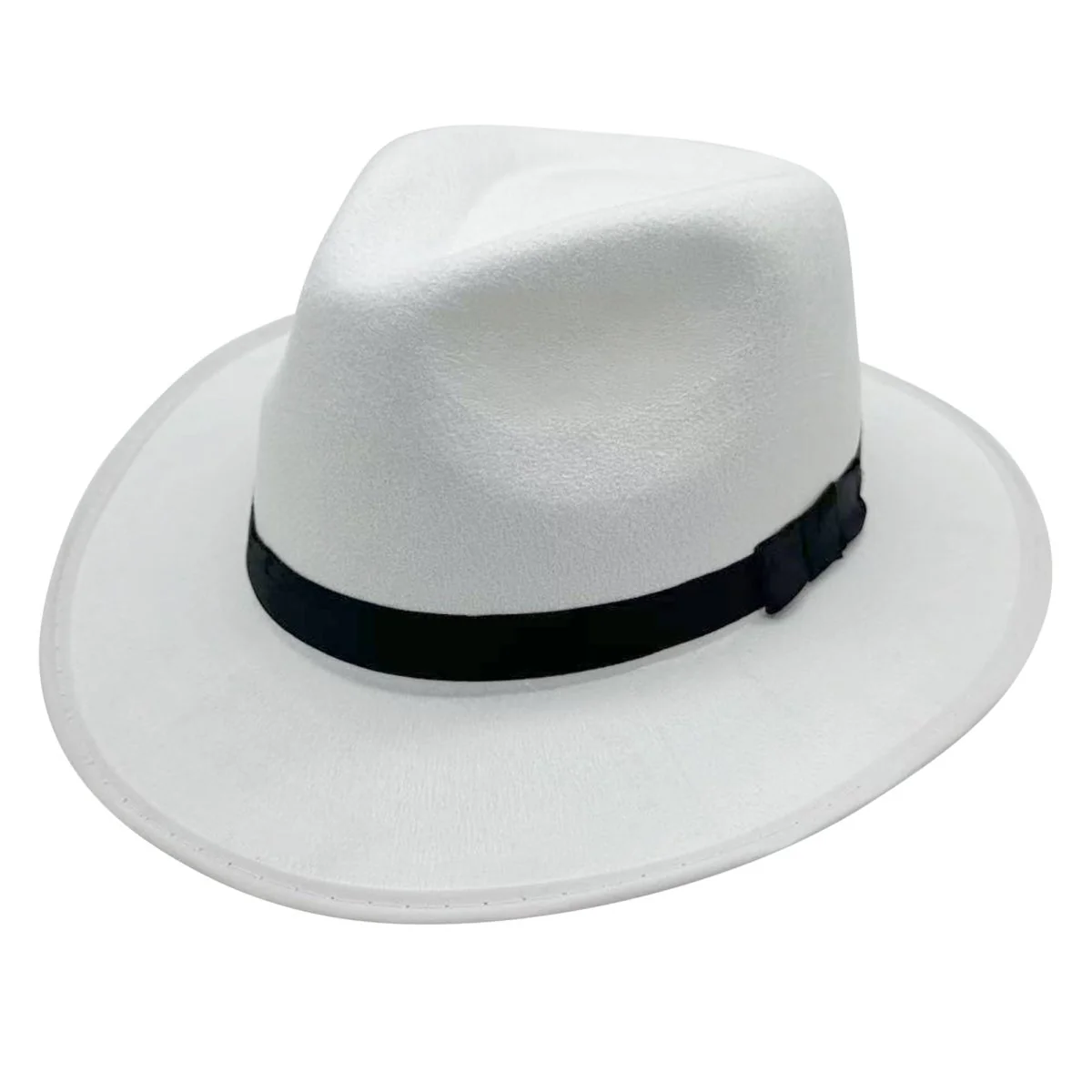 White Gangster Fedora Hat with Black Band for Adults - Image 2