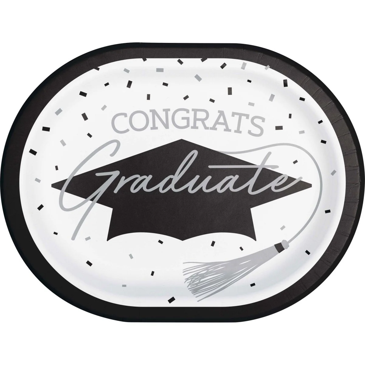 White Grad Large Oval Paper Plates, 9.25 Inches, 8 Count