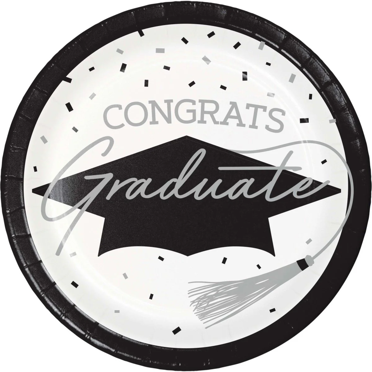 White Grad Small Round Dessert Paper Plates, 7 Inches, 18 Count