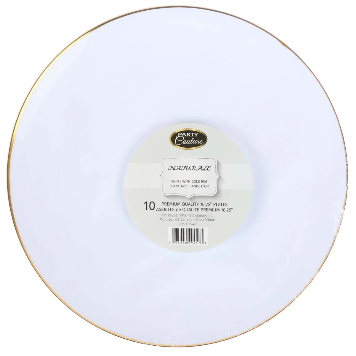 White Premium Quality Round Plates with Gold Rim, 10 Inches, 10 Count