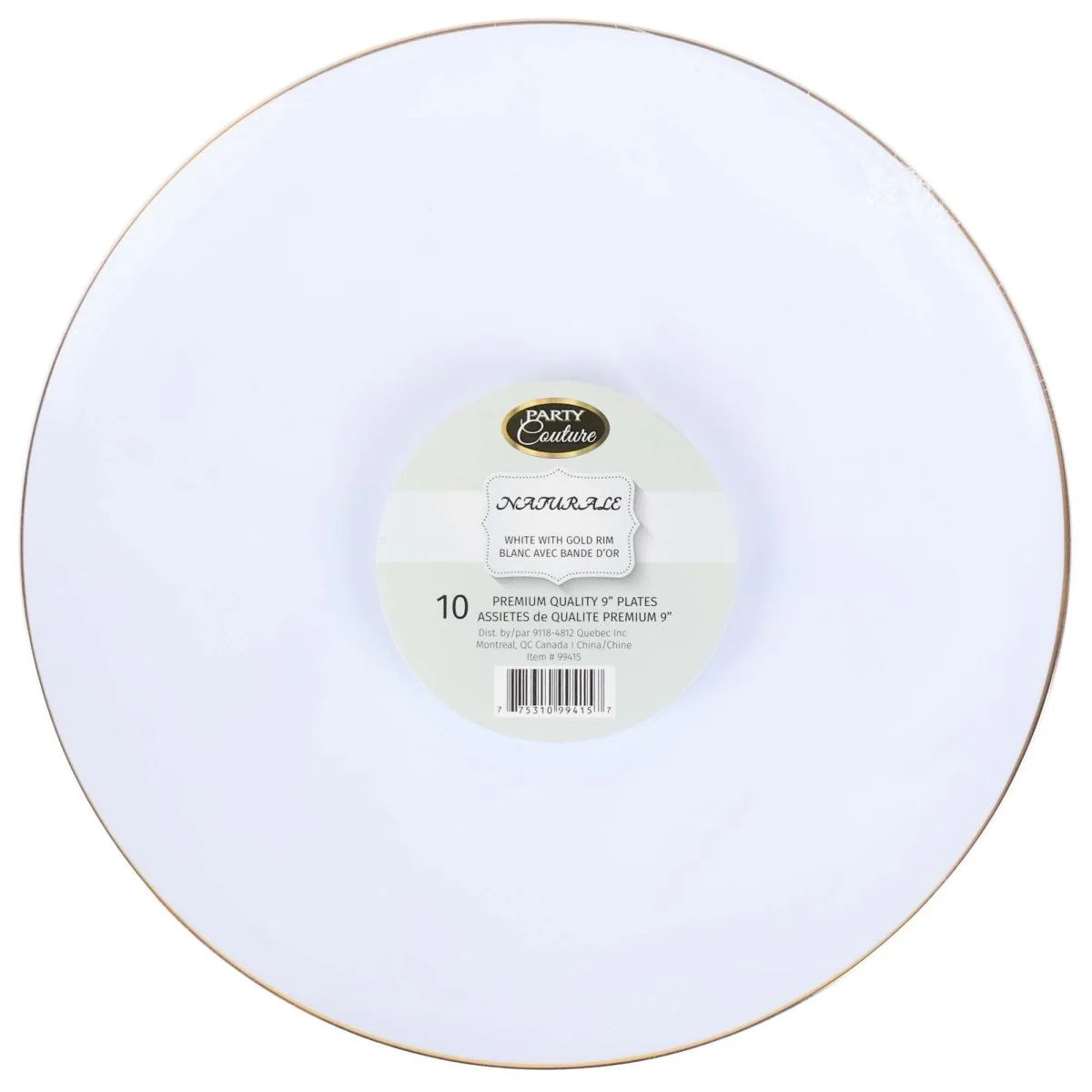 White Premium Quality Round Plates with Gold Rim, 9 Inches, 10 Count