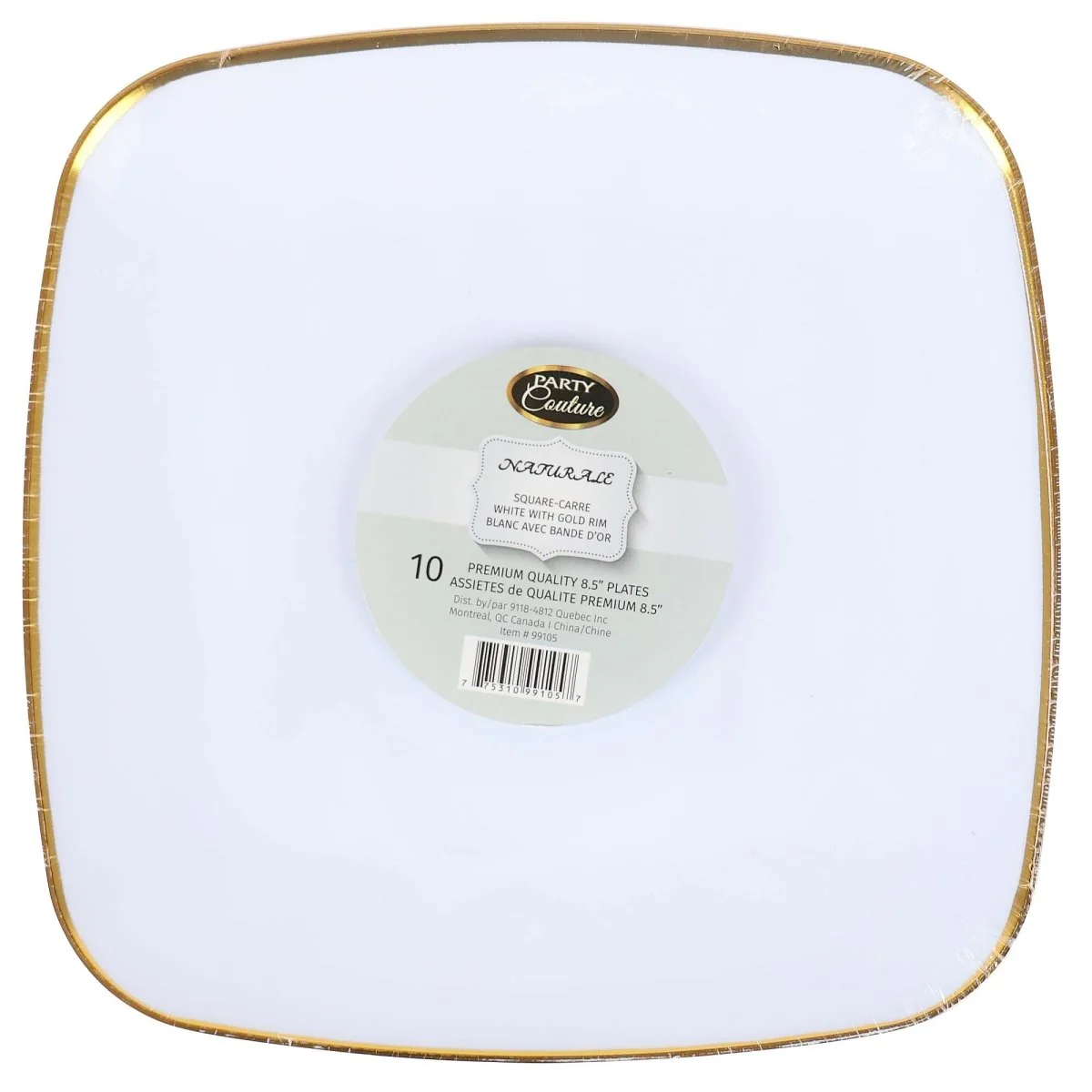 White Premium Quality Square Plates with Gold Rim, 8,5 Inches, 10 Count