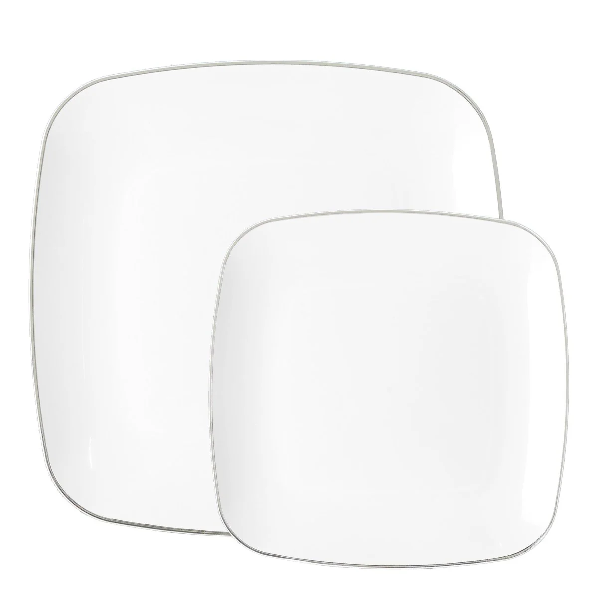 White Premium Quality Square Plates with Silver Rim Combo, 30 Count