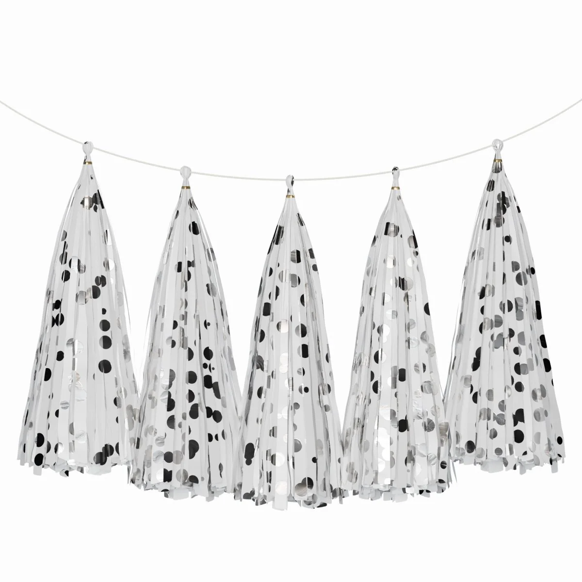 White & Silver Dots Tassel Garland, 5 Count