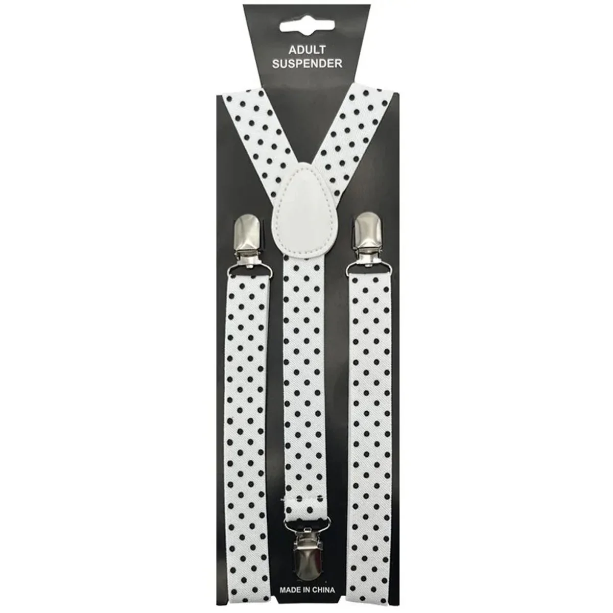 White Suspenders with Black Polka Dots for Adults