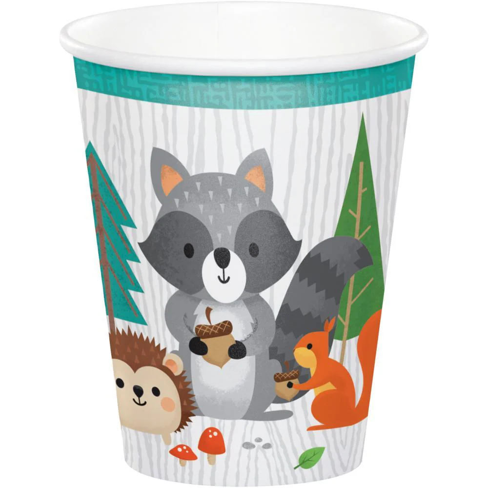 Woodland Animals paper cups 9 ounces, 8 per package