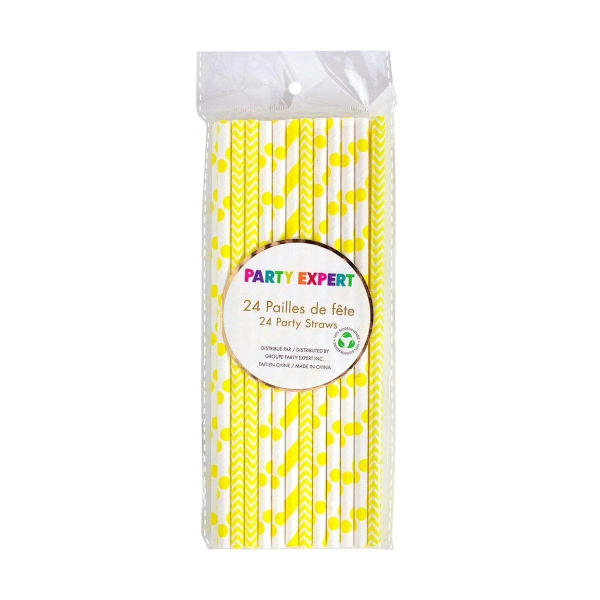 Yellow And White Paper Straws, 24 Count