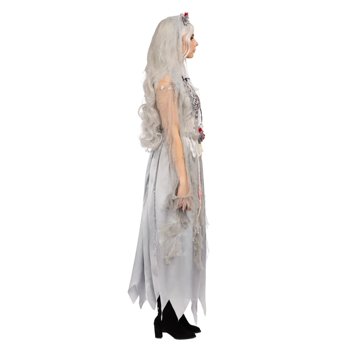 Zombie Bride Costume for Adults, Grey Dress - Image 3